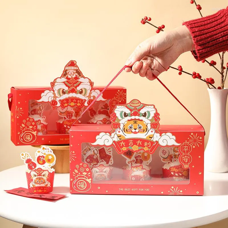 Gift Wrap Chinese Year Cupcake Packaging Box Portable Window Cup Muffin Cake Boxes And Basket