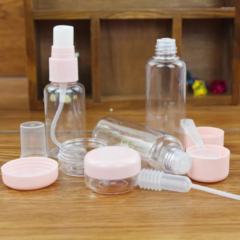 Bottiglie di stoccaggio 7 pezzi Mini viaggio in plastica trasparente vuoto contenitore per trucco kit bottiglia per cosmetici strumento campione riutilizzabile