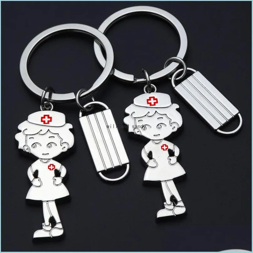 Key Rings Enamel Nurse With Key Ring Metal Doctor Keychain Gift Bag Hanging Women Men Fashion Jewelry Drop Delivery Dhz6J