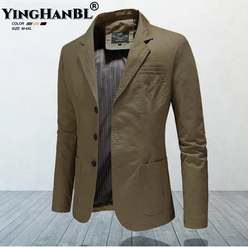 Mens Suits Blazers takım elbise erkek bahar sonbahar saf pamuklu katı gündelik şık adam vintage giyim dış giyim ceket sokak kıyafeti 221123