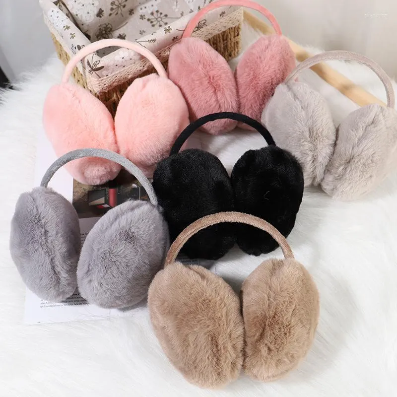 Berets Winter Warm Ear Muffs Women Girls Fluffy Fold Burger Shape Children Headphone Earmuffs Soft Cashmere Solid Cute Warmer Earlap