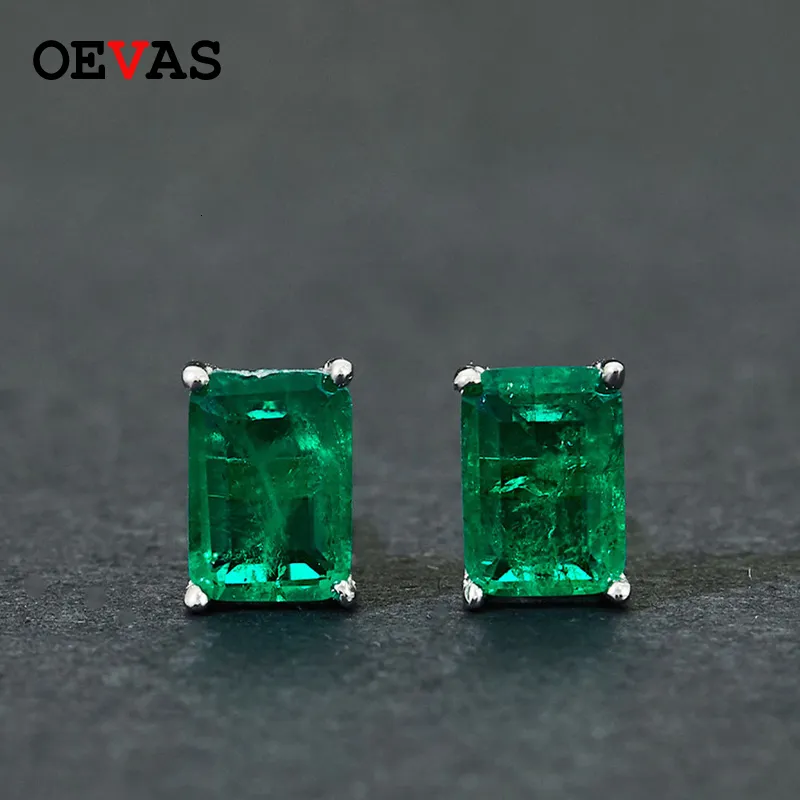 Stud OVEAS Elegant Vintage simulation emerald earrings for women Top quality 925 Sterling Silver Green Zircon Party Jewelry Gift 221119