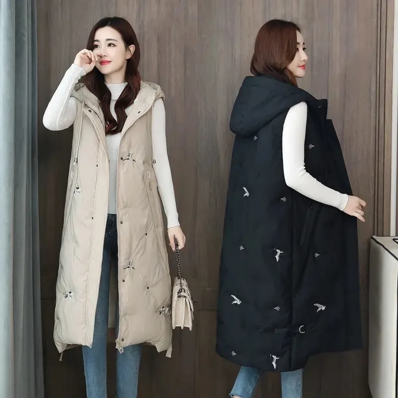 Kvinnors västar Fashion Autumn Winter Long Cotton Vest Women Jacka Korean Huven ärmlös Slim Fit Warm Puffer Coat Ladies Waistcoat 221123