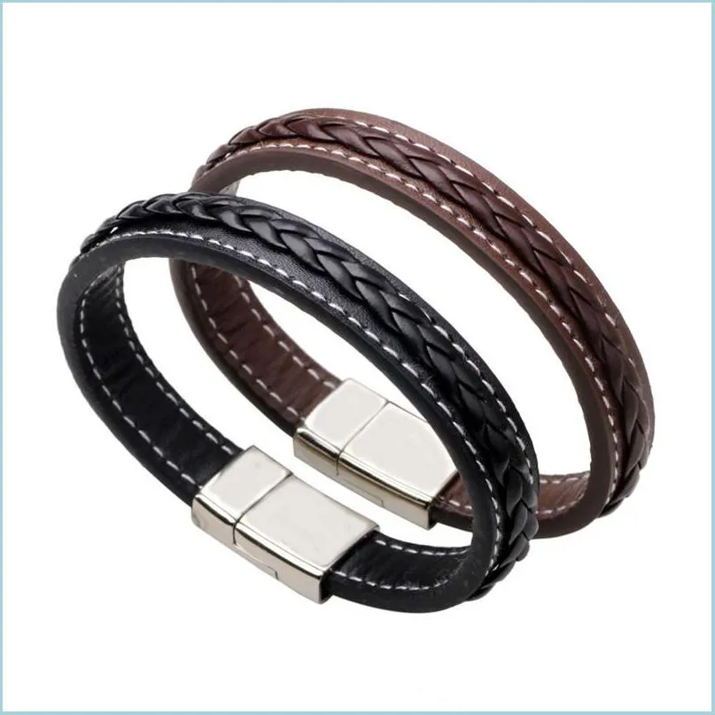 Charmarmbanden Echte lederen armband Magnetische gesp geweven Weven Braid Bangle manchet Polsband mode sieraden vrouwen heren armband dhyxi