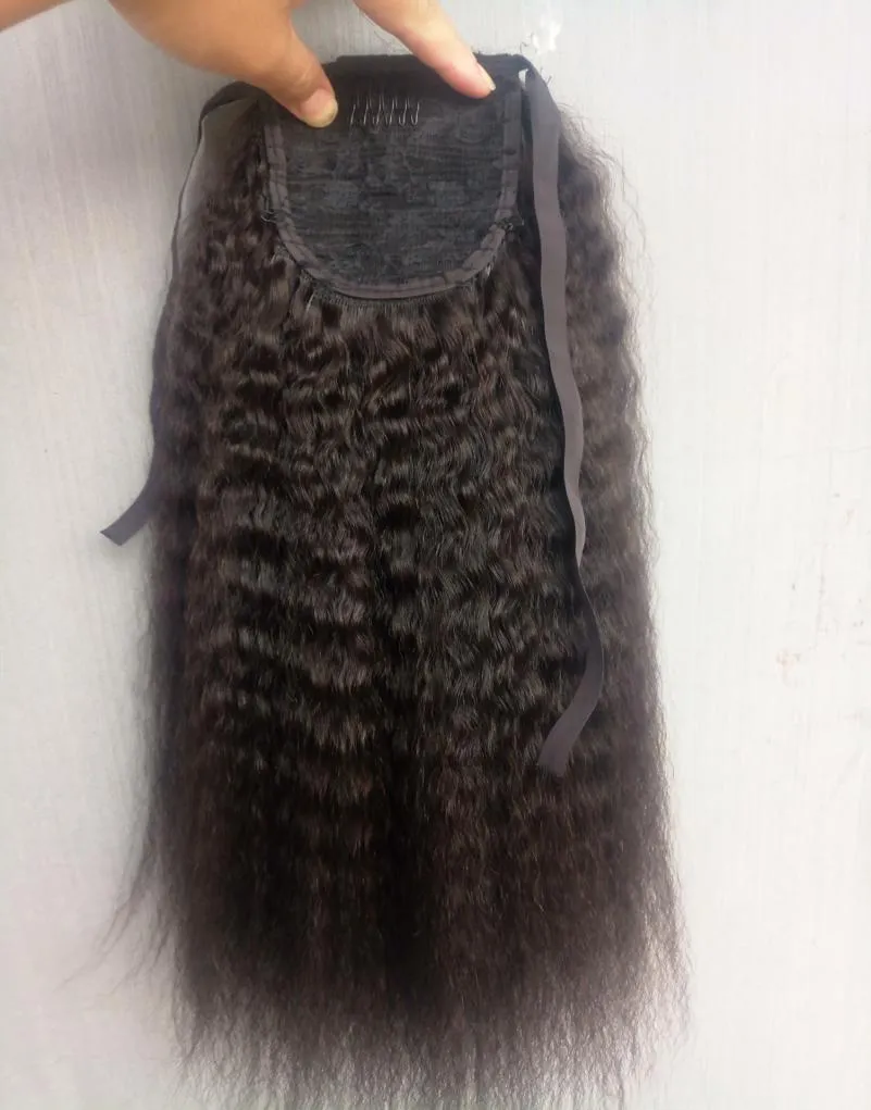 Sufaya Full Head Brasilian Human Virgin Remy Kinky Straight Drawstring Ponytail Hair Extensions Natral Black Color 1B Color 150g O7450850