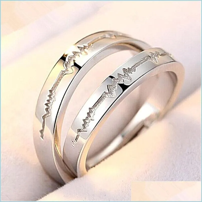 Bandringen Sier Heartbeat Ring Band open verstelbaar paar ringen verloving bruiloft voor mannen dames mode sieraden cadeau drop levering dhzd2