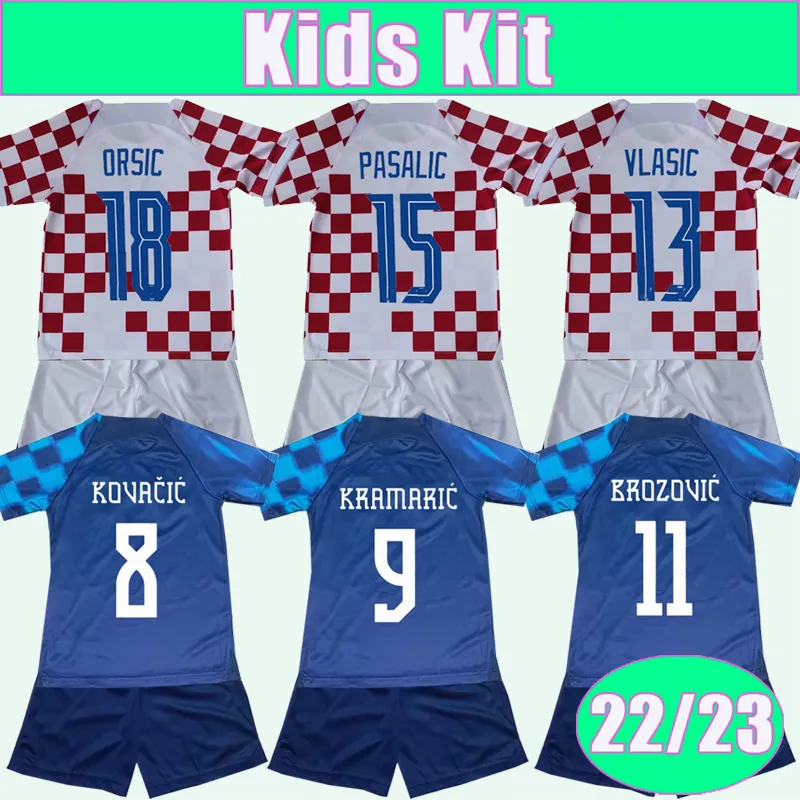 2223 Modric Rakitic Kids Kit Soccer Jerseys National Team Pasalic Kramaricp Orsic Home Red White Away Child Football Shirts