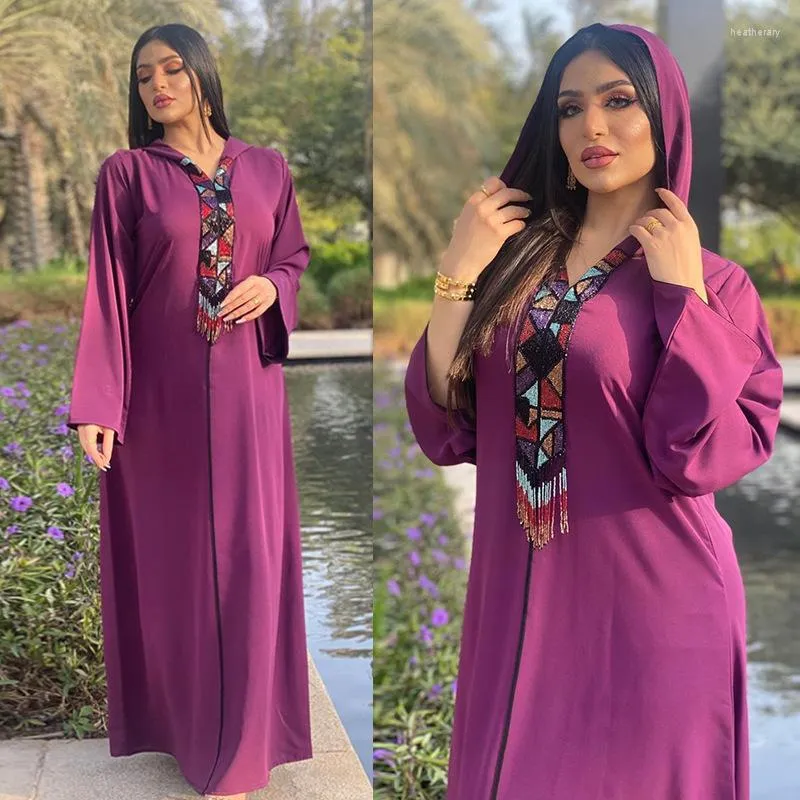 Abbigliamento etnico Donne musulmane Marocchino Caftano Arabo Turchia Robe Djellaba Femme Dubai Abaya Jalabiya Maxi abito con cappuccio Manica lunga islamico