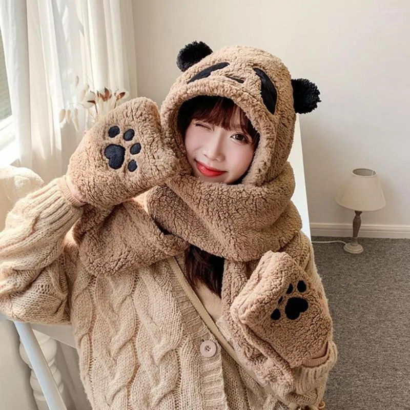 Beretten Exquise Women Hat Panda Vorm Koud resistent niet-krimpen Herfst Winter Vrouwelijke sjaalhandschoenen Cap