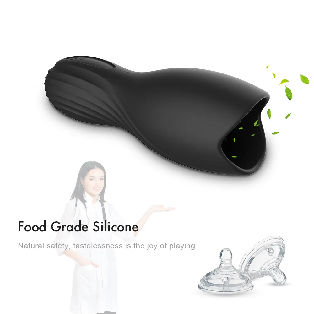 Masturbatori Automatico Masturbatore maschile Coppa Nero 10 Velocità Vibratore Ritardo Trainer Massaggiatore Glande Stimolare 18_voghion.com