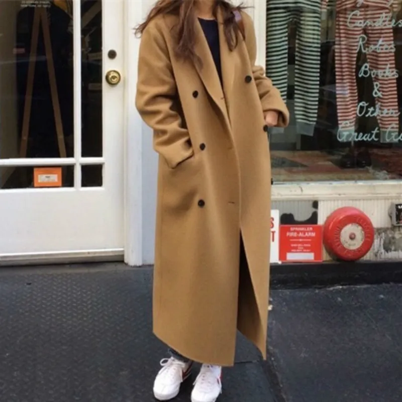 Women's Wool Blends Korean Women Winter Long Coat Jacket Female en Overcoat Sleeve Double Breasted Outerwear 221123