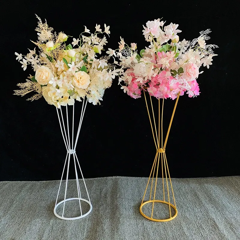 80CM 60CM Flower Vases Gold/ White Flower Stands Metal Road Lead Wedding Centerpiece Flowers Rack For Event Party Decoration