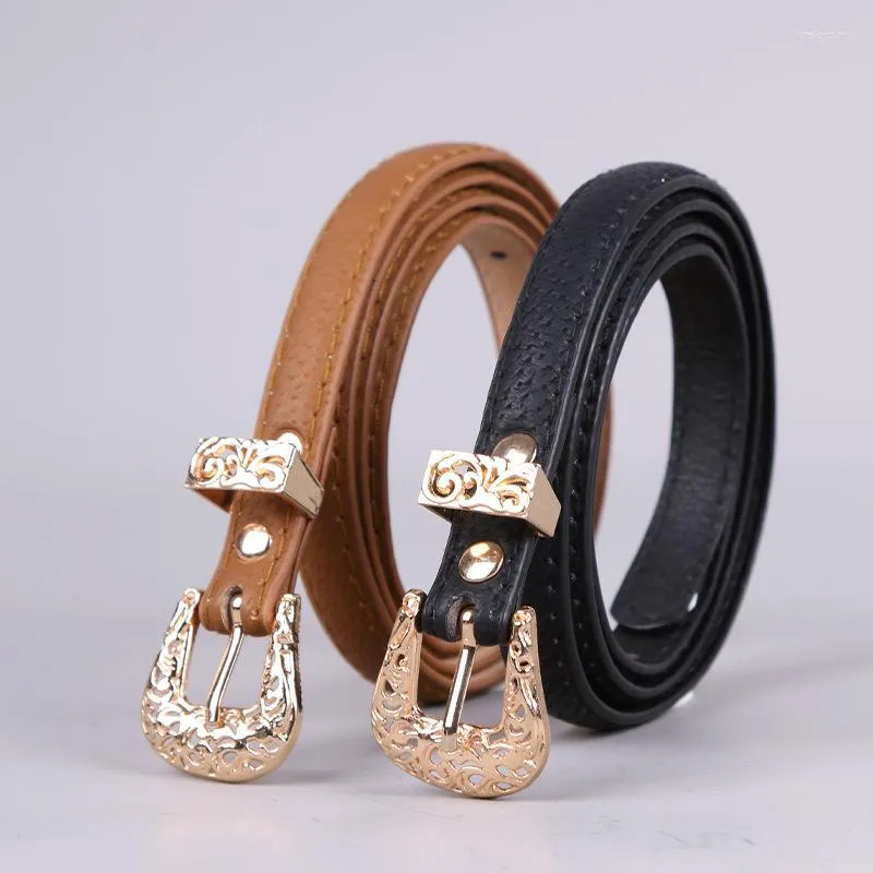 Belts Vintage Carved Buckle Women Belt Black Brown PU Leather For Ladies Jeans Dress Waistband Straps