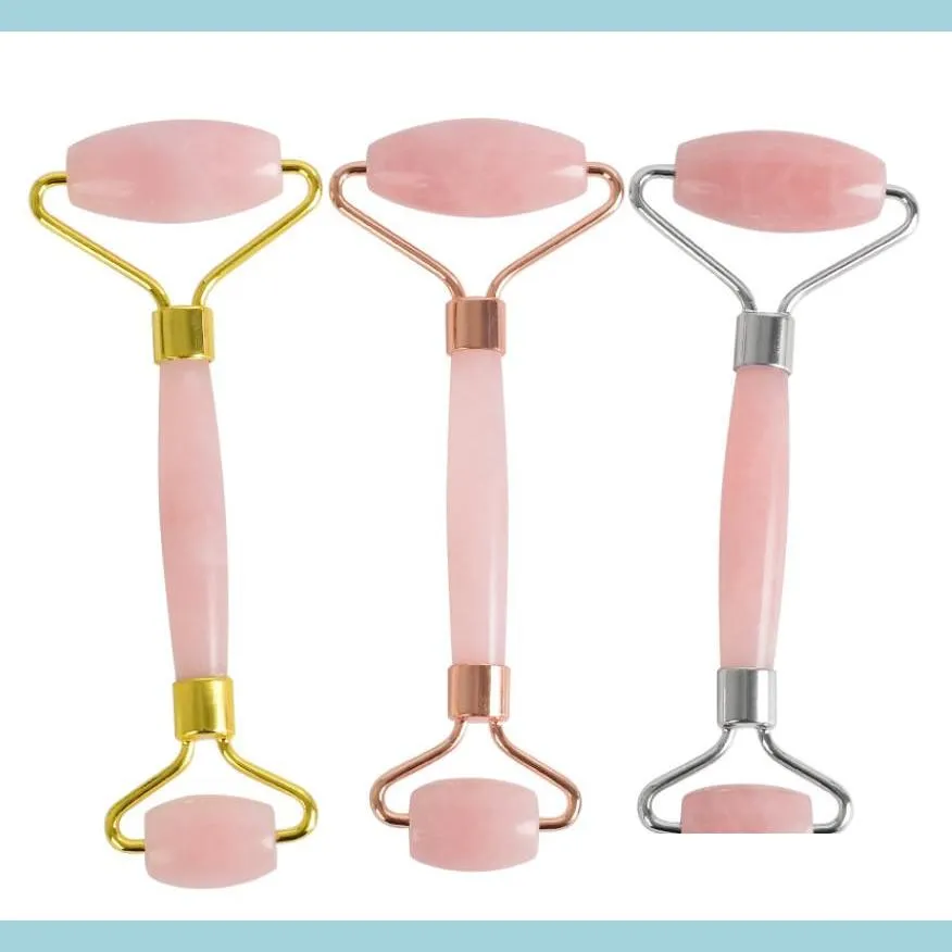 Masseur de visage anti-aiguilles de la ride ascension de visage cutané soins de la peau épaisse poignée rose quartz jade roller rose rose masr gouttes