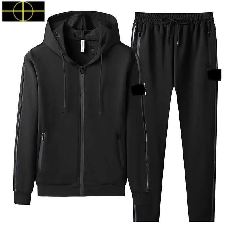 Survêtements Stonees Island Sweat à capuche Printemps et Automne Stones Mode Classique Solide Casual CP Costume de sport est Land Men's Two Piece Zipper Top 0NLF