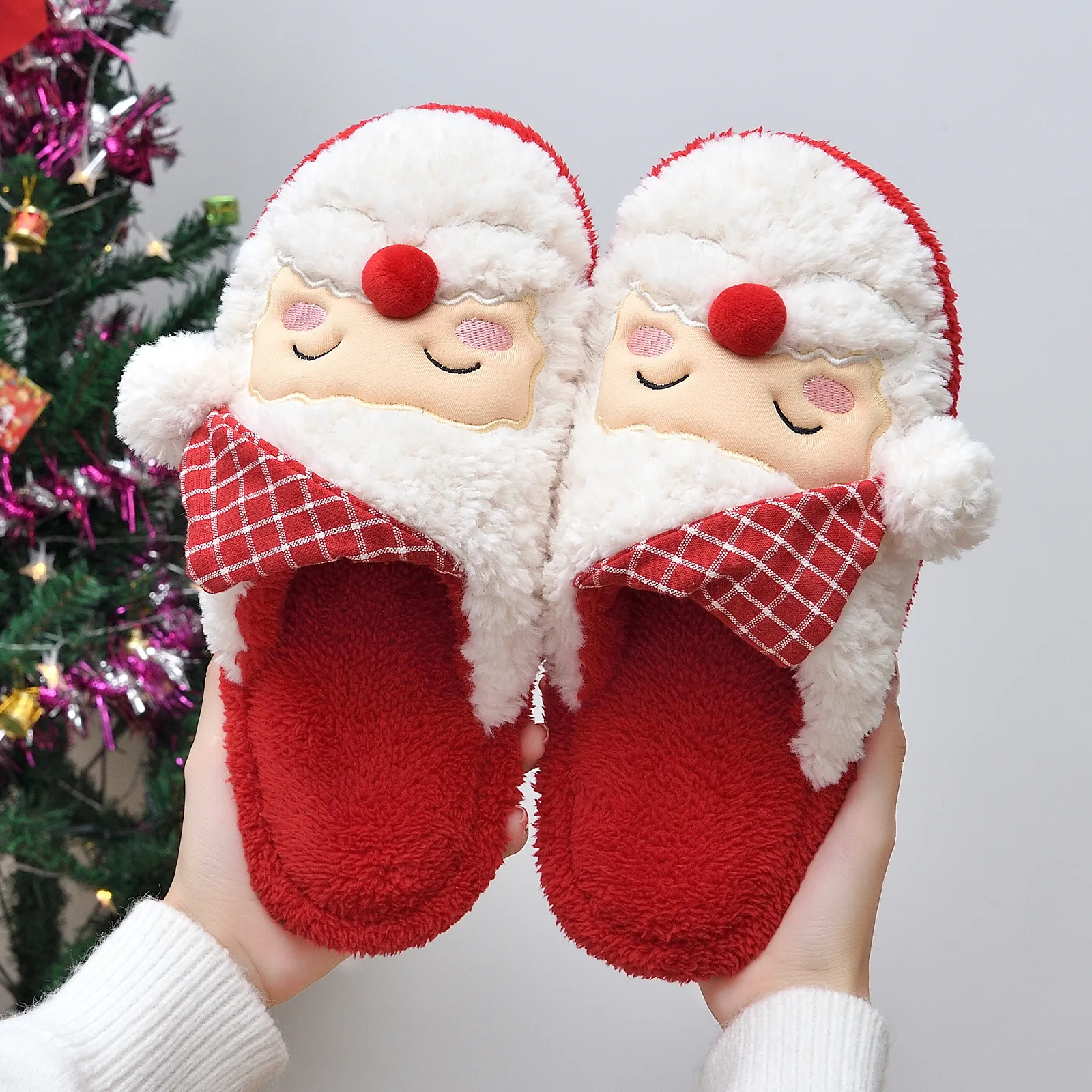 Slippers Winter femmes coton peluche joyeux noël couples chauds dames chaussures de maison intérieure plate-forme douce non glissée 221122