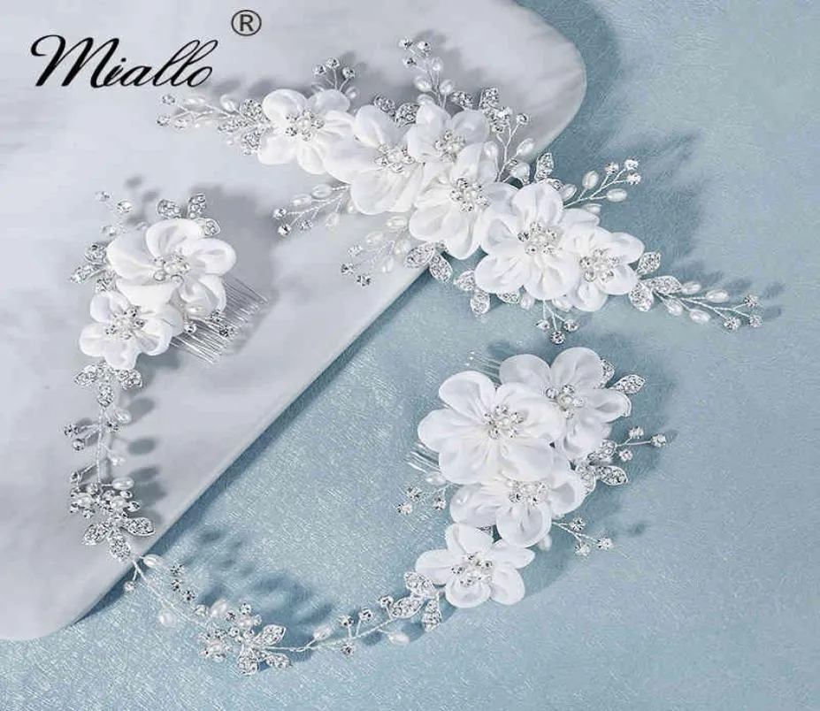 Miallo Handmade Flower Comb Clips for Women Accessories Silver Color Bridal Wedding Hair Jewelry Prom Bride Headpiece Gifts