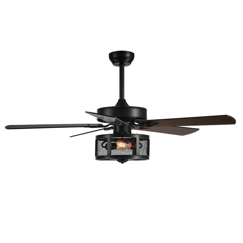 52inch Modern Drum Ceiling Fans with Lights Wood Blades Remove Control Frequency Conversion Farmhouse Low Profile Fan Black Fan Light for Bedroom Living Room