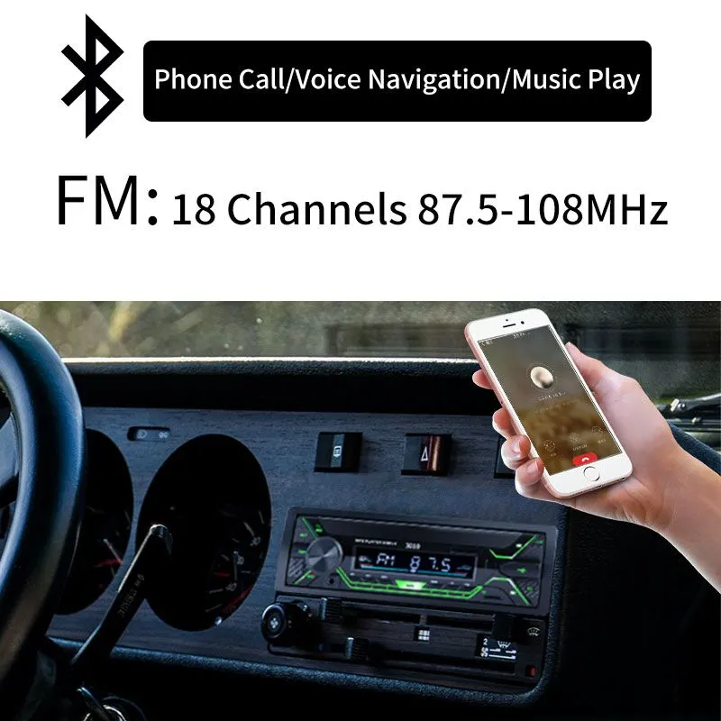 Rádio do carro áudio 1din bluetooth estéreo mp3 player receptor fm 60 wx4 com luzes coloridas aux/usb/tf cartão no kit de painel