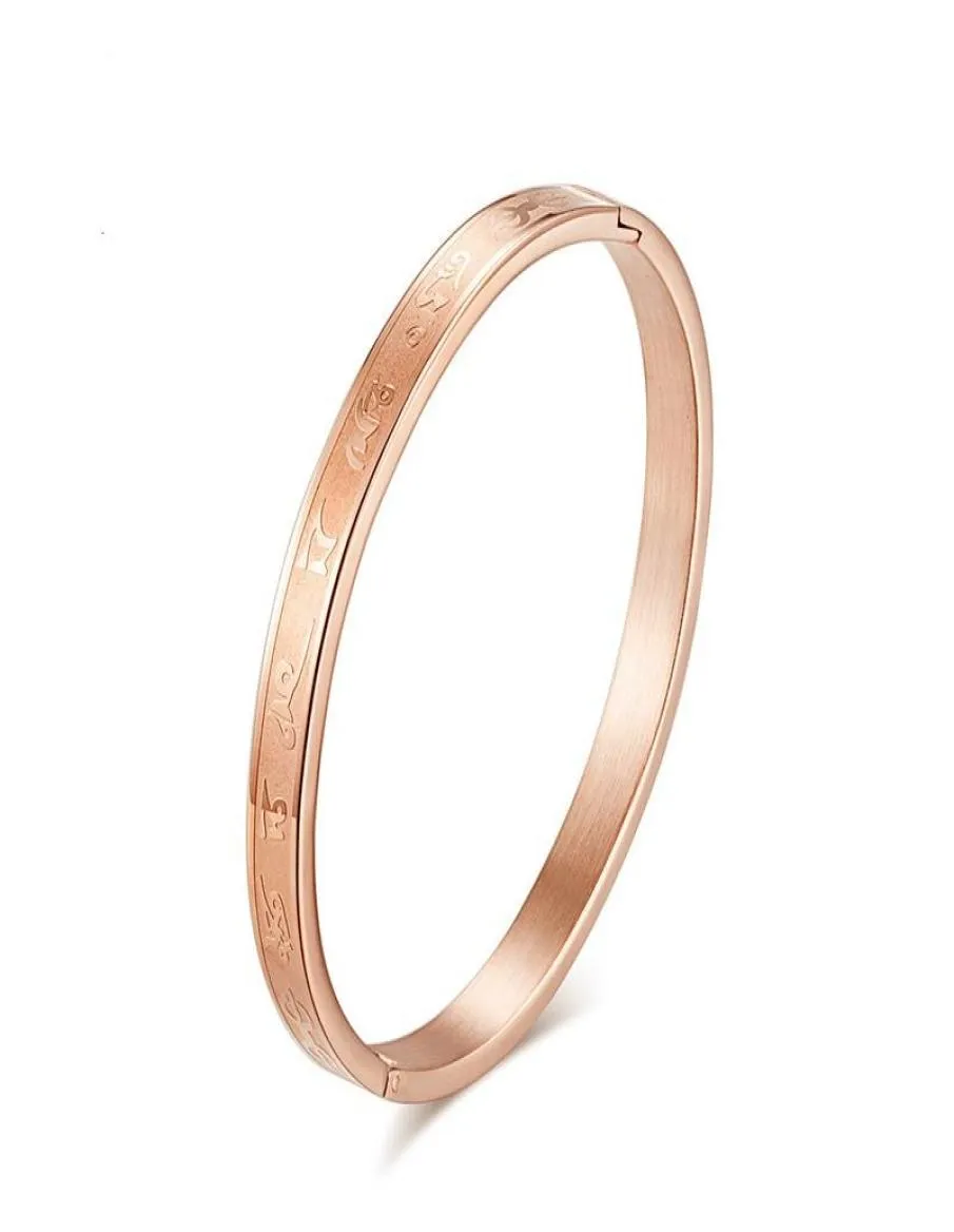 Titanium Steel Bracelet Six Words Lovers Rose Gold Valentine Gifts Fashion Jewelry Whole Bangle