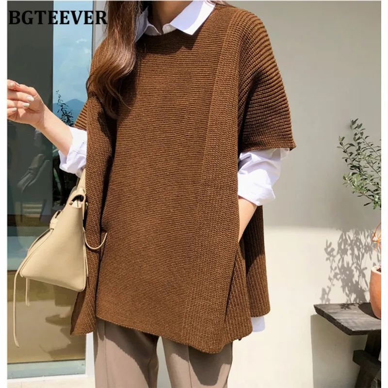 Women's Sweaters BGTEEVER Casual O-neck Oversized Sweater Pullovers Autumn Knitting Tops Batwing Sleeve Side Split Vest 221123