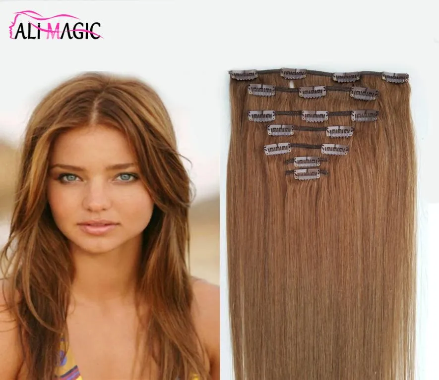 Straight Clip in Human Hair Extensions Natural Color Remy Hair ClipIns Full Head 7PcsSet 100Gram by AliMagic Hair6497229
