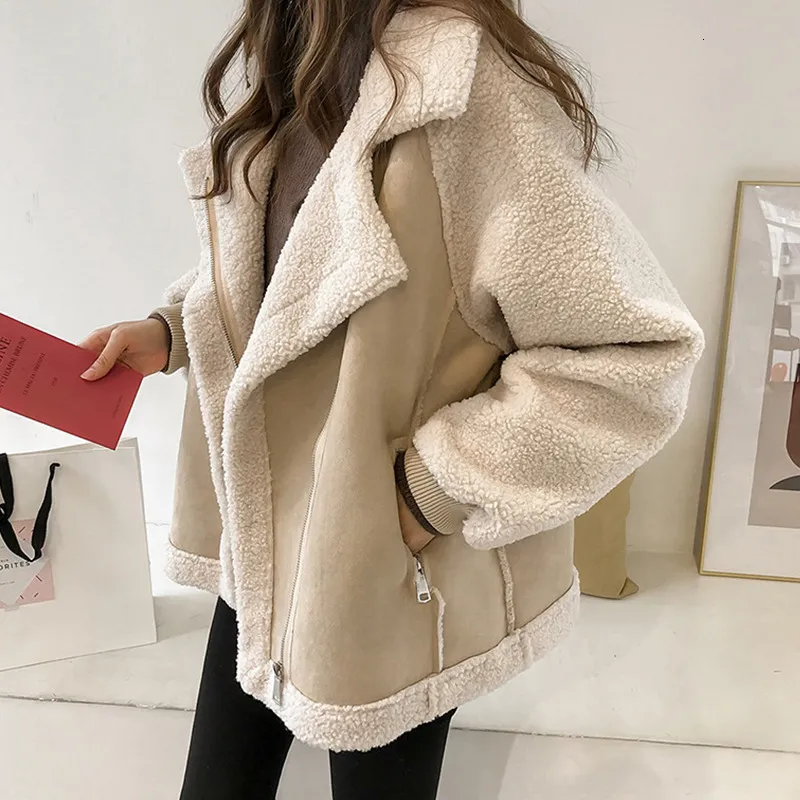 Women's Fur Faux Women Winter Suede Jackets Coat Thicken Warm Lambs Wool Teddy Coats Ladies Loose Oversized Outwear Tops Woman Jacket 221123