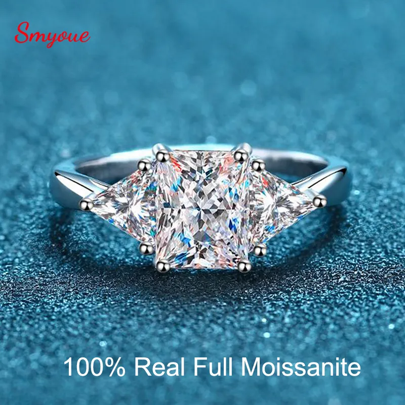 Anello solitario Smyoue Radiant Cut 3ct Full Moissante Fedi nuziali per donna Lab Grown Diamond Promise Band Platino placcato Matrimonio GRA 221119