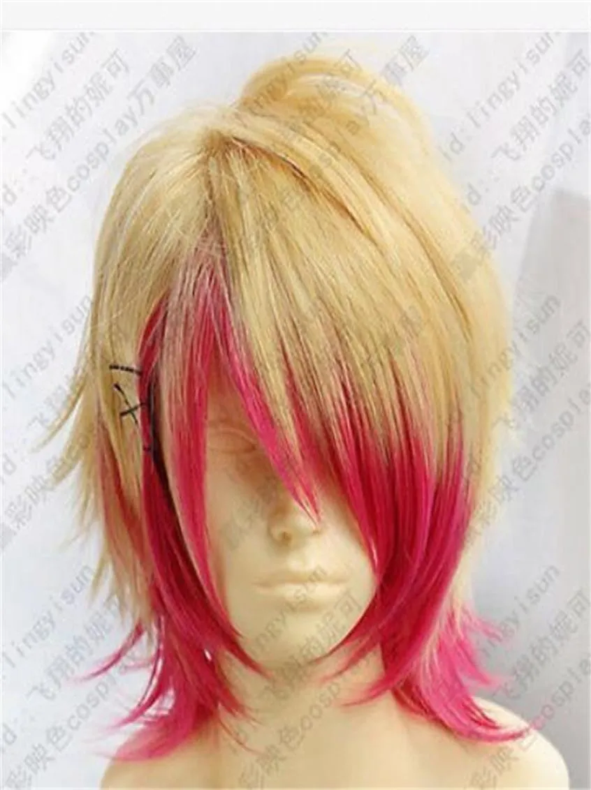 COSPLAY البشر الجديد UTA NO PRINCE SAMA Short Blonde Pink Red Wig1932085