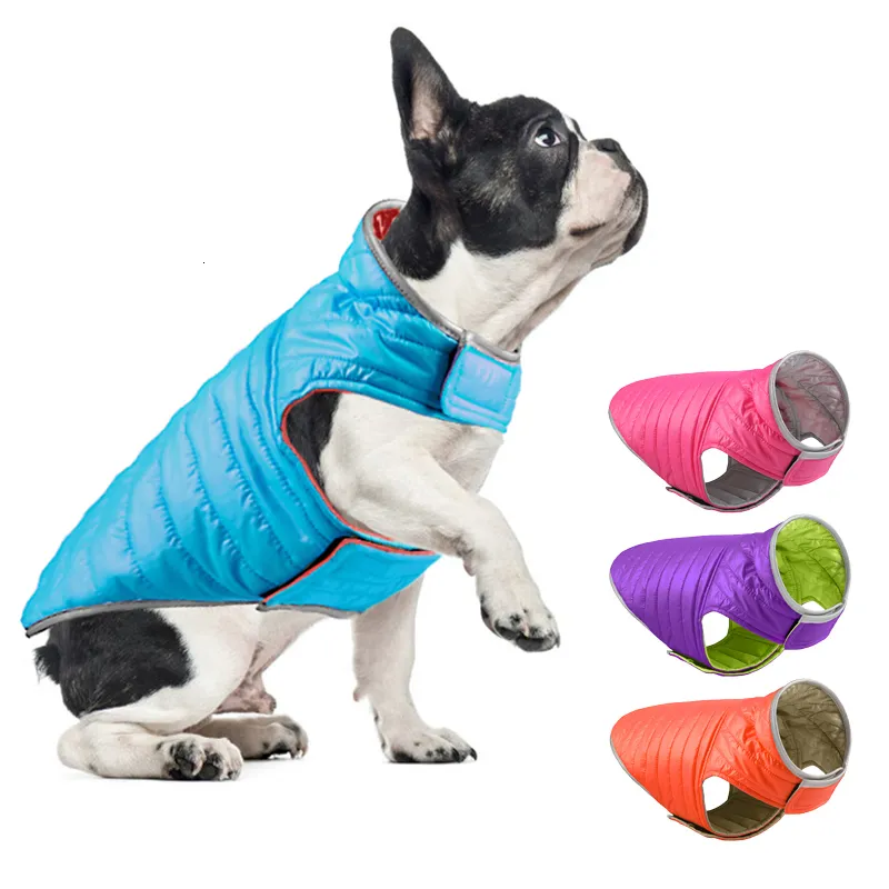 Vêtements de chien réversible petite veste en duvet double couleurs vêtements d'hiver réfléchissants pour grand animal de compagnie chihuahua manteau bouledogue français gilet 221123