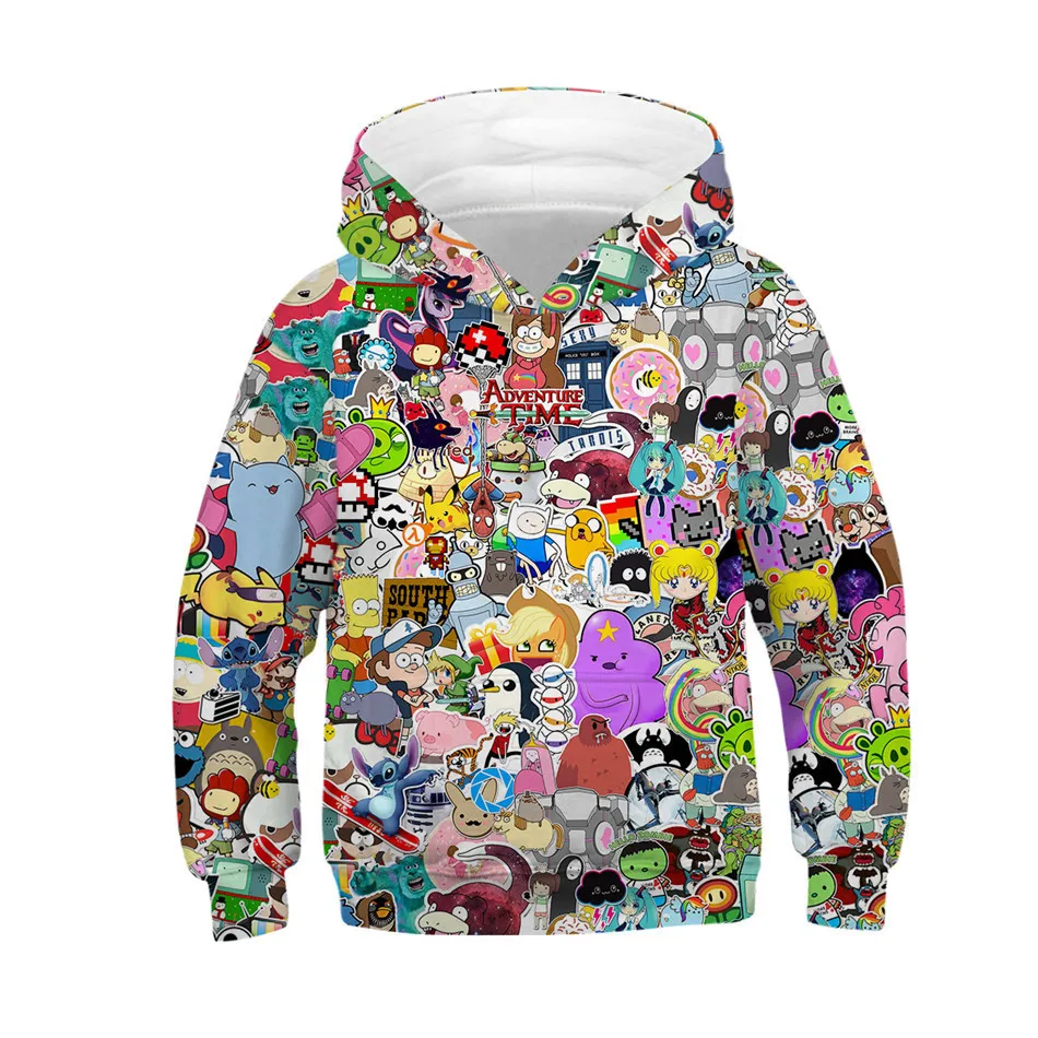 Anime Cartoon Hoodies for Kids Kawaii 3D Pullover Sweatshirts for Boys and Girls