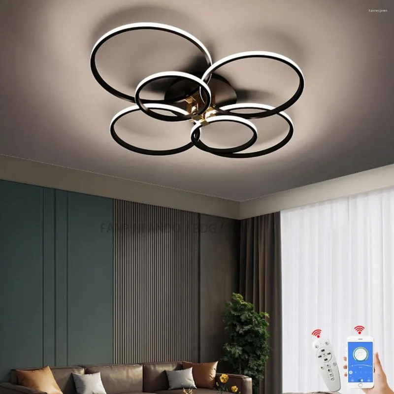 Taklampor modern lampa för vardagsrum sovrum vit och svart kökstudie 4-6ring LED-ljus inomhus ljuslyster