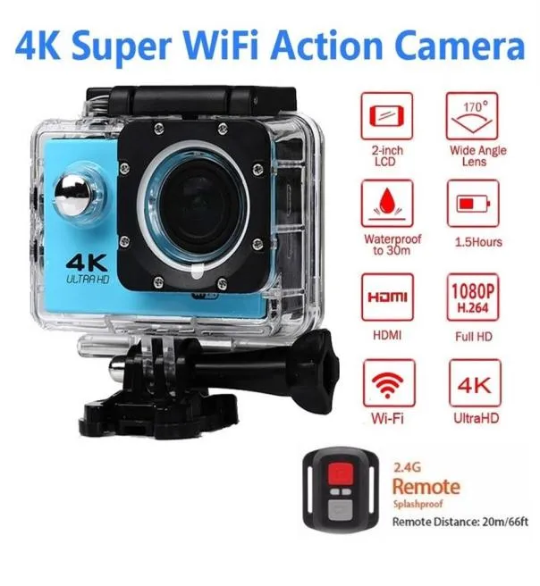 Ultra HD 4K 30fps Action Camera 30m waterproof 2 0039 Screen 1080P 16MP Remote Control Sport Wifi Camera extreme HD Helmet Camc