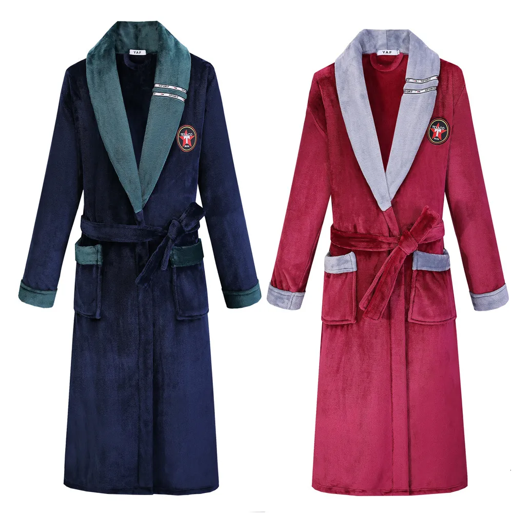 Męska odzież sutowa jesienna zimowa flanelowa para szlafroki oversize gęste koralowe polarowe polar Kimono Suknia nocna z kieszeniami z noszenia 221122