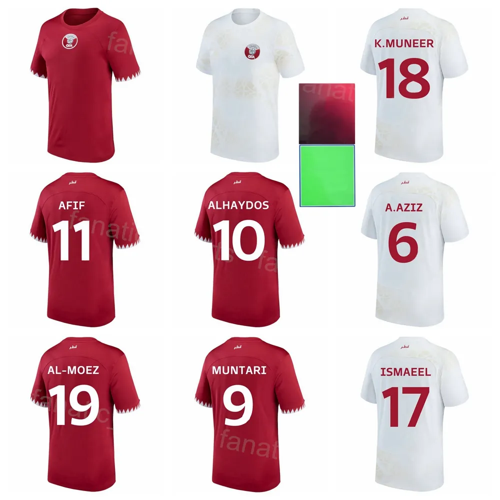 National Team Qatar Soccer 4 Mohammed Waad Jerseys 14 Homam Ahmed 15 Bassam Al-Rawi 12 Karim Boudiaf 19 Almoez Ali 2 Pedro Miguel 2022 2023 World Cup Football Shirt Kits