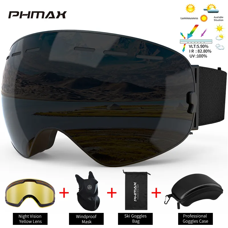 Ski Goggles PHMAX ing Winter Snowmobile Glasses Snowboard Men Women Night Vision Lenses Outdoor Snow Sports 221123