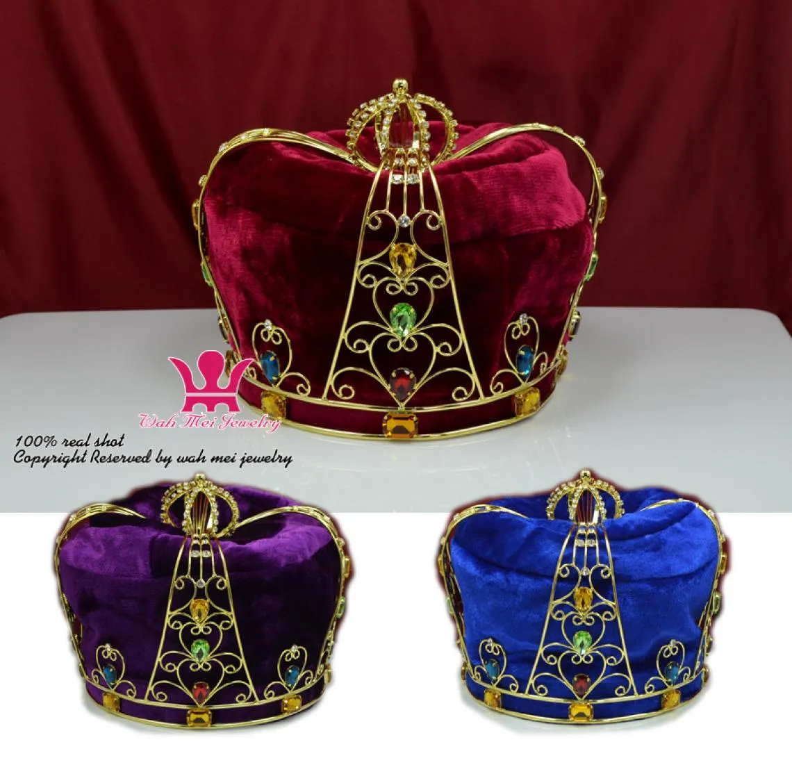 Crown Tiara Hat Cap King Queen Cosplay Hairwear Unisex Prince Princess Fashion Jewel Party Prom