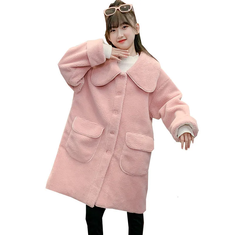 Manteau Teen Girls Rose Kaki Vestes 5 14 ans Enfants Hiver Chaud Laine Mélanges Mode Coréenne Style Long Vêtements D'extérieur Enfants Manteaux 221122