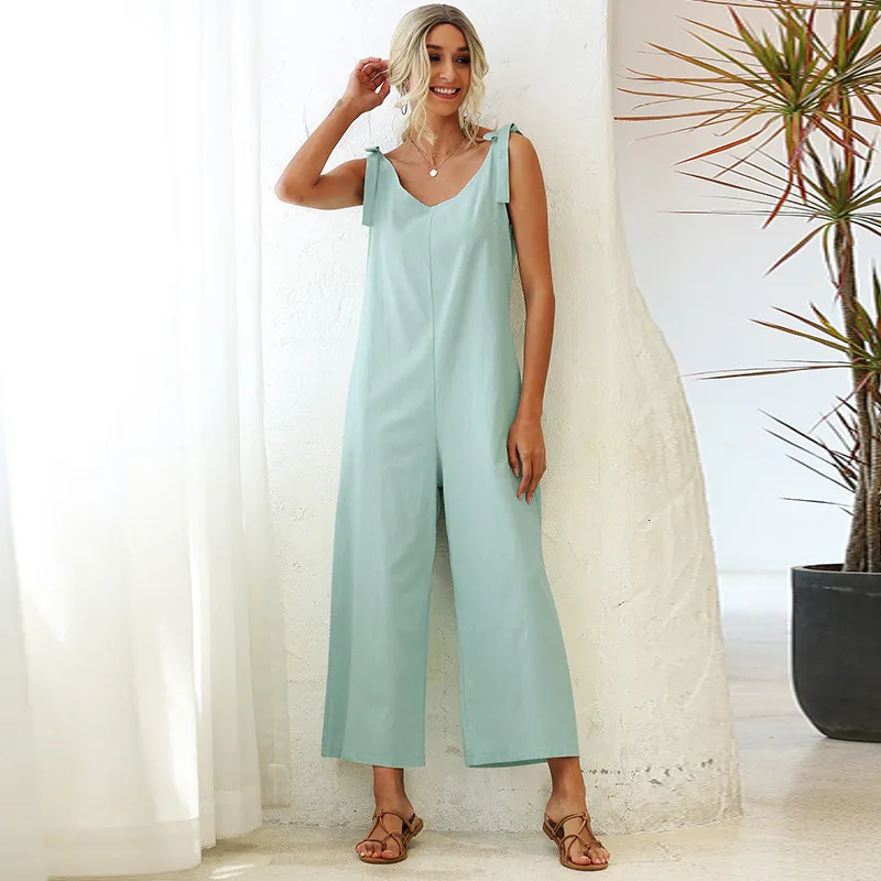 Women's Jumpsuits Rompers 4 Colors Lace Up Sleeveless Jumpsuits Women Playsuit Solid Overalls Rompers Jumpsuit Summer Casual Loose Drop 221123