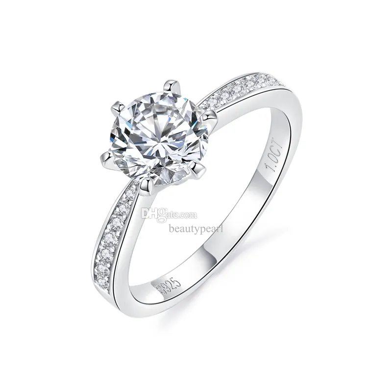 Classic Style 6 Garras anel 1CT Moissanite Silver925 Def Vvs Round Round Brilliant Cut Moissanite