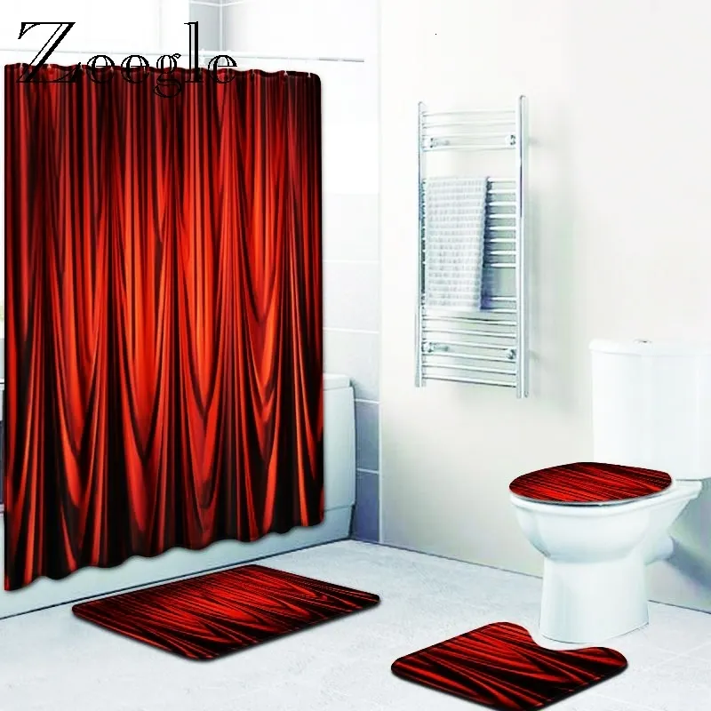 Zeegle Shower Curtain Bath Mat Set Anti Slip Bathroom Carpet Waterproof Bathroom Curtain Washable Bathroom Cover Toilet Mat Set