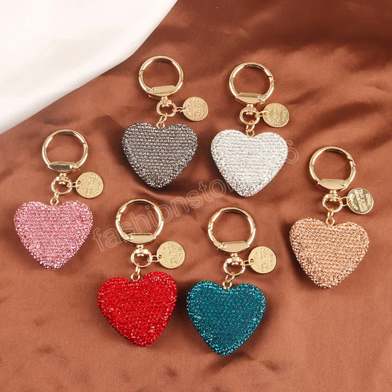 Femmes voiture sac porte-clés coloré coeur forme strass cristal alliage porte-clés brillant pendentif ornement cadeaux