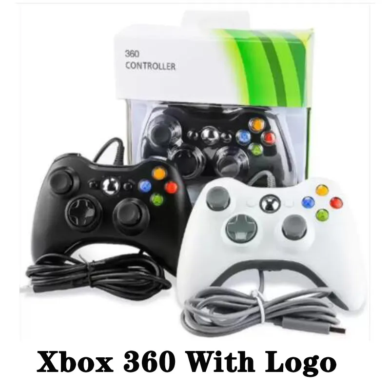 وحدات تحكم اللعبة الجديدة USB Wired Xbox 360 مع Logo Joypad Gamepad Black Controller مع صندوق البيع بالتجزئة