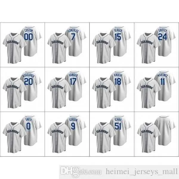 2021 Uomo # 11 Maglie da baseball Edgar Martinez 24 Ken Griffey 51 Ichiro Suzuki SMITH Custom Women Youth White Cooperstown Collection Home