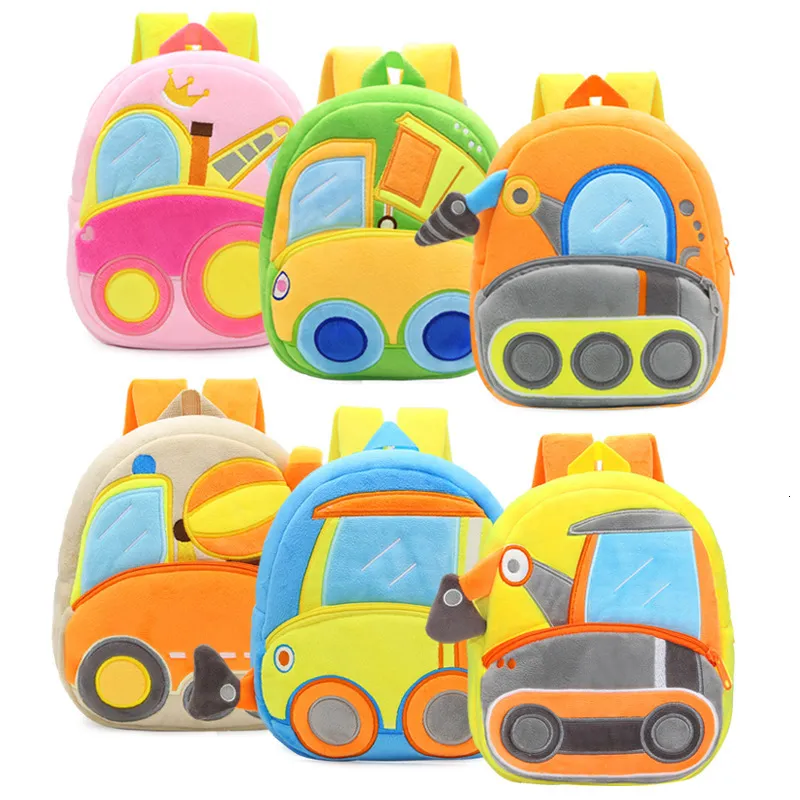 Rugzakken schattige kinderen schooltassen 3D cartoon trucks pluche kinderen kleuterschool jongensmeisjes schoolbags mini klein 221122
