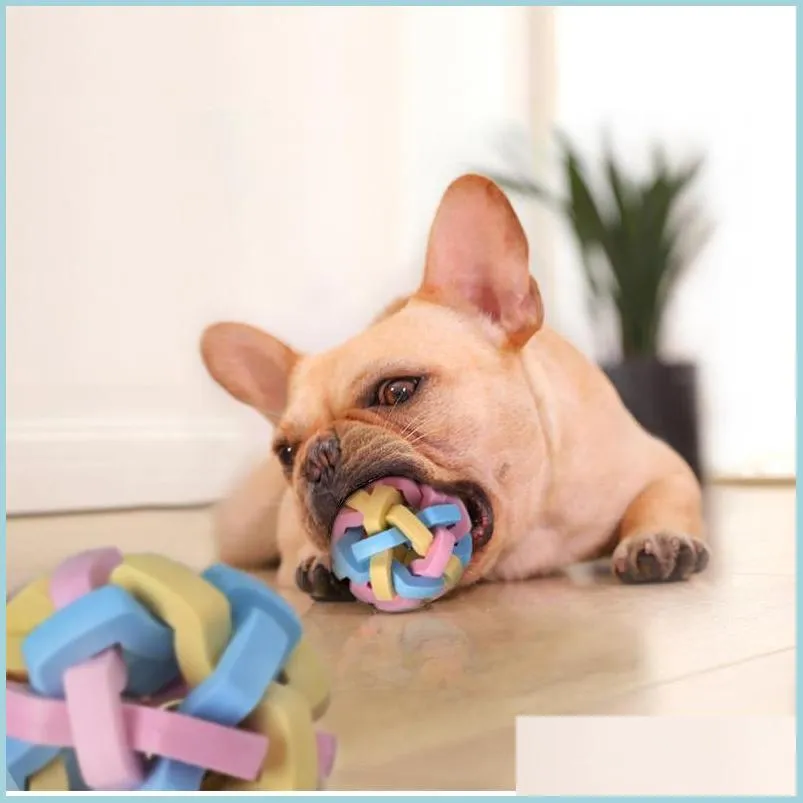 Chien Jouets Chews Pet Dog Sound Élastique Chew Ball Tricot Contraste Couleur Grind Dents Brosse À Dents Chews Toy Balls Formation Produit Drop De Dh7U5