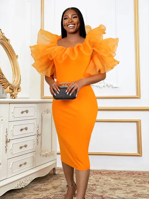 Birthday Dresses For Women Orange Tulle Midi: Elegant African