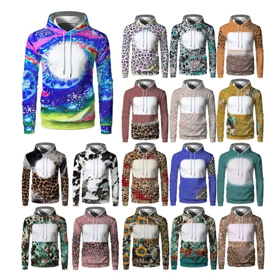 Wholesale Printable Sublimation Blank Hoodies Polyester Dye Pullover Sweater Faux Bleach print custom logo bleach hoodie new