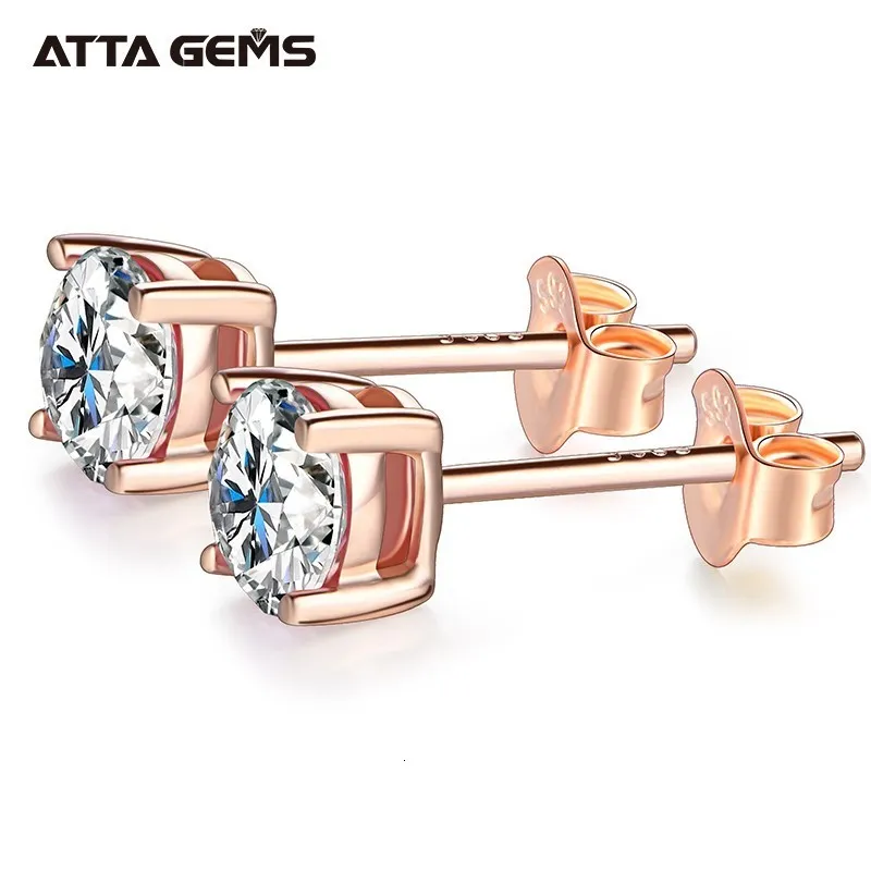 Stud Attagagens D Cor 1CT Gemstone 750 Rose Gold 18K Banhado Brincos para Mulheres Solid Solitaire Fine Jewelry 221119