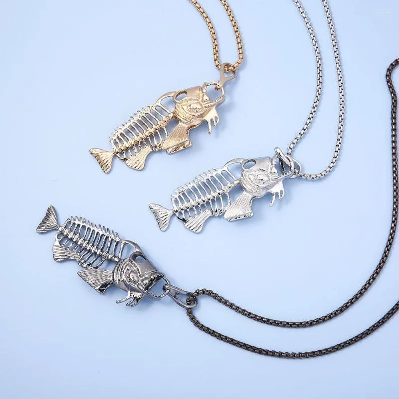Цепи 12 штук/лот рыбная кость подвесной колье ожерелье для рыбалки скелет серебряный золотой цвет черный цепь для женщин Мужчины Шарм Кокер Ювелирные изделия